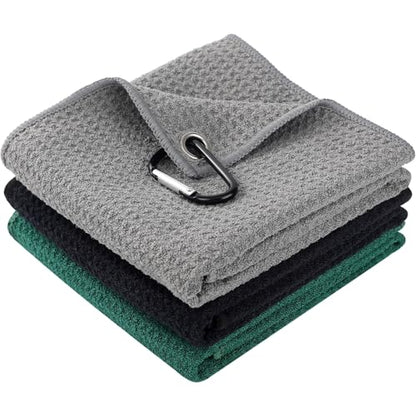 Microfiber Fishing Towel with Clip – 3 Pack 16"x16" Super Absorbent & Quick-Dry Towel for Fishing, Swimming, Camping, Car Detailing – Ultra-Soft, Lint-Free, Lightweight(Green-Grey-Black) - color: Green-grey-black