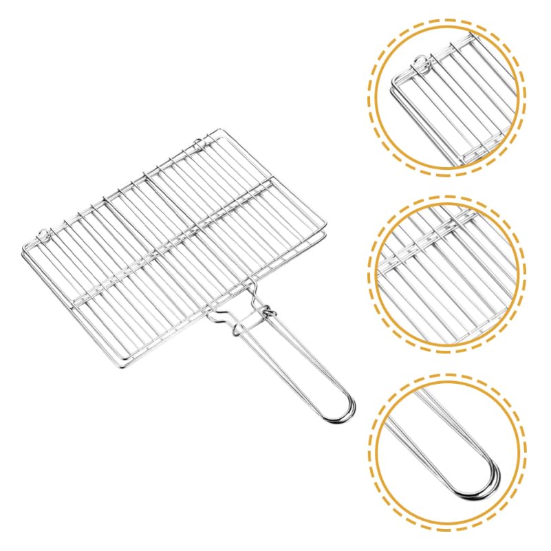 Cabilock Thickened Stainless Steel Fish Grill Basket 15.75X11.81 Inch BBQ Grilling Rack with Handle for Outdoor Cooking Camping Vegetable and Meat Grilling