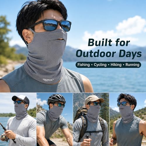 Sun Protection Face Mask with Neck Cover, Cooling Breathable Ear Loop Neck Gaiter for Fishing Cycling Running - color: Gray