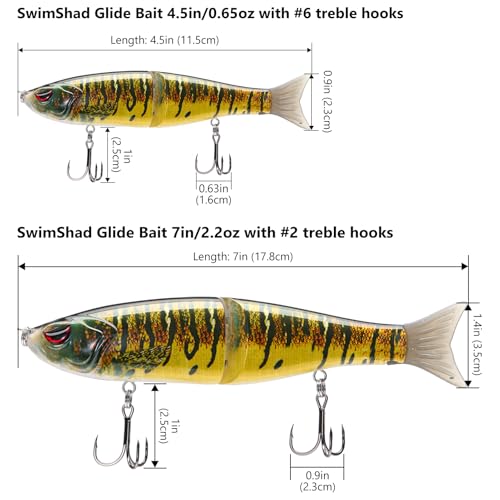Bassdash SwimShad Glide Baits Jointed Swimbait Bass Pike Salmon Trout Muskie Fishing Lure,3-Pack - color: Largemouth Bass +Blue Mackerel +Yellow Mackerel, size: 4.5in/0.65oz