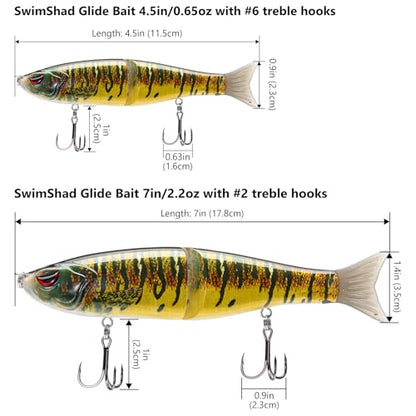 Bassdash SwimShad Glide Baits Jointed Swimbait Bass Pike Salmon Trout Muskie Fishing Lure,3-Pack - color: Largemouth Bass +Blue Mackerel +Yellow Mackerel, size: 7in/2.2oz