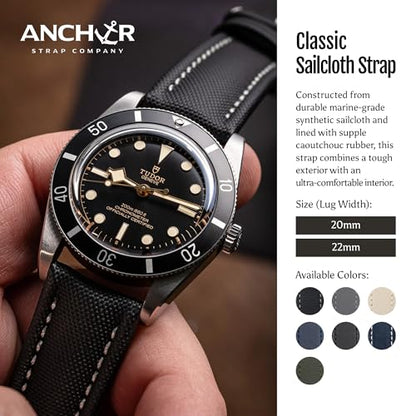 Anchor Strap Co | Classic Sailcloth Watch Strap | Marine-Grade Outer + Caoutchouc Rubber Lining | Water-Resistant | Brushed 316L Stainless Steel Buckle | Fits 6.25–8.25in Wrists - color: Green, size: 20 mm