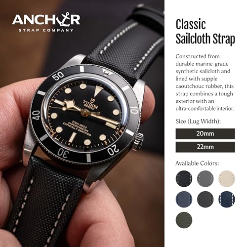 Anchor Strap Co | Classic Sailcloth Watch Strap | Marine-Grade Outer + Caoutchouc Rubber Lining | Water-Resistant | Brushed 316L Stainless Steel Buckle | Fits 6.25–8.25in Wrists - color: Gray, size: 22 mm