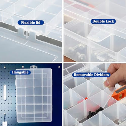 Large 24 Grids Clear Plastic Jewelry Organizer Box with Adjustable Dividers, Craft Organizers and Storage, Compartment Storage Box for Jewelry, Beads, Fishing Tackle, Art, DIY Crafts, Tools
