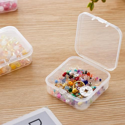Goodma 100 Pieces Square Mini Clear Plastic Storage Box, 2.56x2.56x0.79 in | Empty, Organizer Containers, Hinged Lids, For Small Items, For Craft Projects - size: 2.56 x 2.56 x 0.79 inch