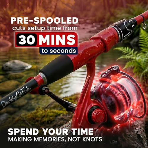 DaddyGoFish Spinning Fishing Rod and Reel Combo Set with Tackle Box | Kids Fishing Pole | Carbon Fiber Telescopic Fishing Rod Kit | Spinning Reel for Travel Saltwater Freshwater Fishing Gear Kit - color: Red
