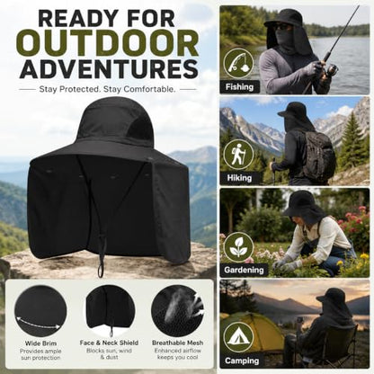 Sun Protection Hat with Neck Flap – 360° Wide Brim Outdoor Fishing Hat, Lightweight Breathable Quick Dry Sun Cap for Hiking, Gardening, Beach Travel – Adjustable Unisex Summer Sun Visor Hat