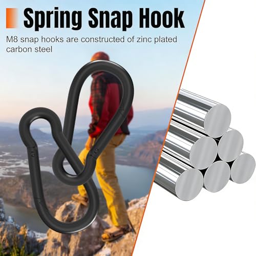 Heavy-Duty Carabiner Clip 1.57"–5.5", Black/Silver Spring Snap Hook, Quick Link Keychain Clip for Keys, Swing Set, Camping, Fishing, Hiking & Traveling (120–1350 lbs) - color: Black, size: 3.12Inch(M8)-16PCS
