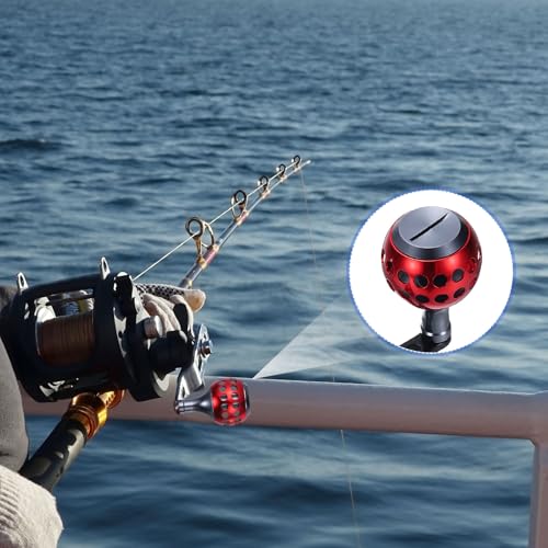 Baitcasting Power Handle, Metal Round Fishing Reel Rocker Handle Knob Replacement Parts - color: Black/Red
