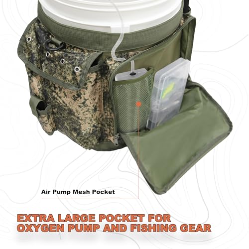 Fishing Bucket Backpack with Rod & Plier Holder and Pockets for Fishing, Hunting, Apple Picking for 5 Gallon Bucket (Camo) - color: Camo