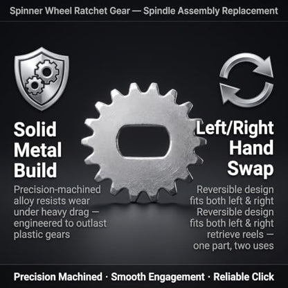 Spinner Wheel Ratchet Gear for Fishing Reels – Metal Replacement Part for Spindle Assembly, Left/Right Hand Swap Design, 11.5–23 mm Diameters, 1 g Lightweight, Pack of 1 - size: 1
