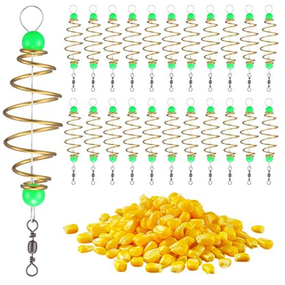 130 Pcs Carp Fishing Equipment 30 Luminous Bait Holder Cage Feeder Basket with 100 Fake Corn Soft Baits Scented Floating Lures for Trout Catfish Carp Fishing