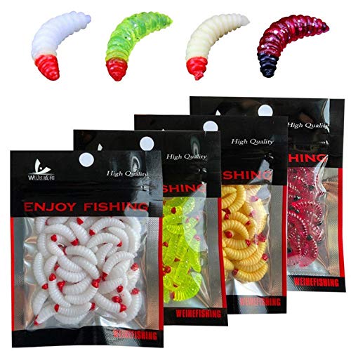 50PCs 2.4cm Maggot Soft Baits, Fresh Water Fishing Bait, Soft Fishing Lures, Bass Fishing Worms, for Lake Fishing Freshwater Saltwater Lake Ice Sea Fishing, Mackerel, Mullet - color: A