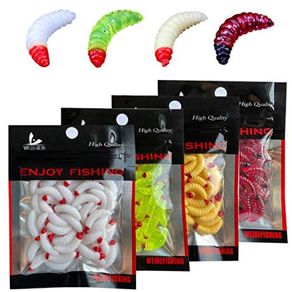 50PCs 2.4cm Maggot Soft Baits, Fresh Water Fishing Bait, Soft Fishing Lures, Bass Fishing Worms, for Lake Fishing Freshwater Saltwater Lake Ice Sea Fishing, Mackerel, Mullet - color: A