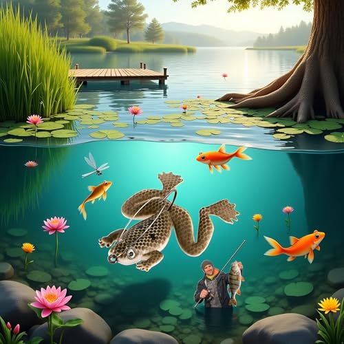 Coffee Frog Lures for Bass Fishing Topwater Frog Realistic Bass Swimbait Soft Floating Bait Artificial Bass Lure for Pike Saltwater Freshwater Bass Trout,Fishing Soft Lures, Baits and Attractants