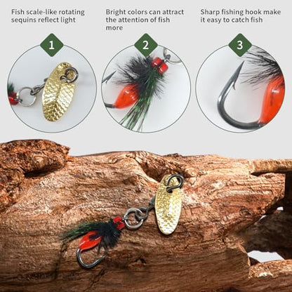 5-Pack Artificial Fly Fishing Lures with Spinner Blades, Ideal for Bass, Trout, Sunfish & Pike Fishing