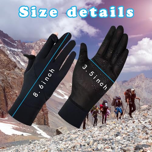 2 Pairs Women's UV Sun Protection Sunblock Gloves Full Finger Breathable Non-Slip Touchscreen Driving Gloves - color: Black
