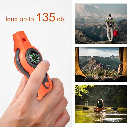 Emergency Survival Function Whistle, Outdoor Multifunctional Tool Safety Whistle with Lanyard, Ideal for Kayaking, Boating, Hiking, Camping, Climbing, Hunting, Fishing, Rescue Signaling - color: Orange