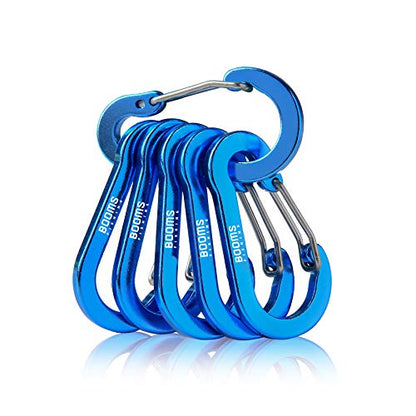 Booms Fishing CC1 Multi-Use Carabiner Clip, 6 Pack Small Caribeener Clips, Mini Keychain Caribeaner Clip 2 inch, Aluminum D Ring Carabiners, Multi-Colored - color: Blue, 6pcs
