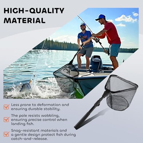 Yeahmart Fishing Landing Net with Telescoping Pole Handle, Foldable Fish Net Freshwater with Fish-Friendly Mesh for a Safe Release, Fishing Gear and Accessories for Men Women, Extend to 36-75 Inches