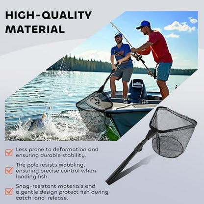 Yeahmart Fishing Landing Net with Telescoping Pole Handle, Foldable Fish Net Freshwater with Fish-Friendly Mesh for a Safe Release, Fishing Gear and Accessories for Men Women, Extend to 36-75 Inches