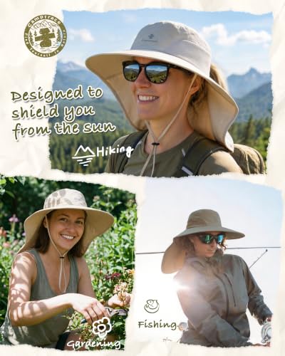 Camptrace Sun Hats for Women Men UPF 50+ UV Protection Wide Brim Hiking Fishing Hat with Neck Flap - color: 01-hot Color Beige