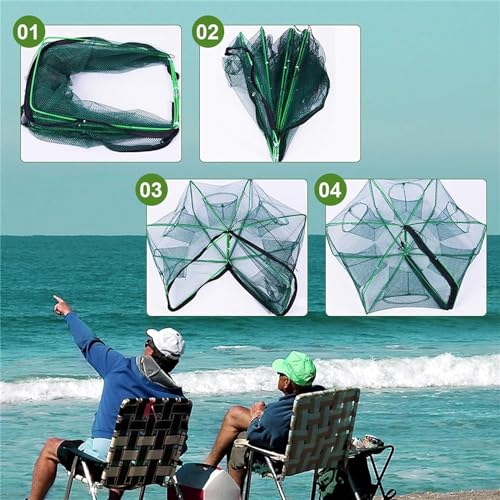 The Magic Foldable Fishing Trap, Folding Fishing Net，2024 Upgrade Auto-Foldable Strengthened Fishing Trap Net, Minnow Traps for Bait Fish，Fish Traps，Crawfish Trap，Minnow Trap - color: 8Holes