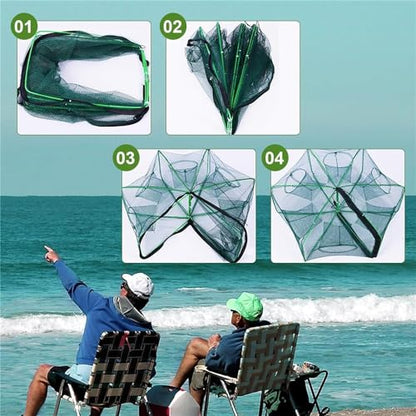 The Magic Foldable Fishing Trap, Folding Fishing Net，2024 Upgrade Auto-Foldable Strengthened Fishing Trap Net, Minnow Traps for Bait Fish，Fish Traps，Crawfish Trap，Minnow Trap - color: 8Holes