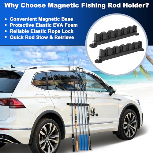2X Magnetic Fishing Rod Holder, Magnetic Fishing Pole Storage Rack for Car Boat Truck Pickup Bed Wall Garage Door, W/ EVA Foam, Horizontally