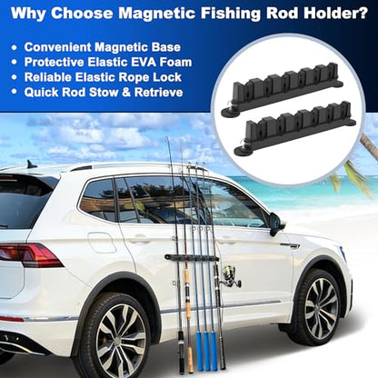 2X Magnetic Fishing Rod Holder, Magnetic Fishing Pole Storage Rack for Car Boat Truck Pickup Bed Wall Garage Door, W/ EVA Foam, Horizontally