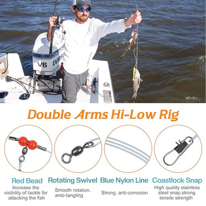 Fishing Leaders Saltwater Tackle Rig Surf Fishing Rigs with Swivel Snaps High Strength Wire Leader Bottom Rigs Fishing Gear Equipment for Lures Bait Hooks - color: Blue Nylon, style: 2 Arms-12pcs
