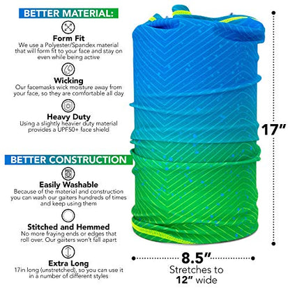 Neck Gaiter for Men & Women - UPF 50+ Sun Protection, Fishing, Cooling - color: Blue Crescendo
