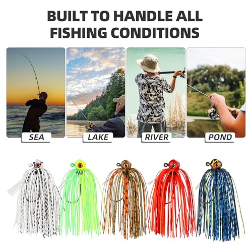 Weedless Swim Jigs & Spinnerbait Jigs Combo Pack, Bass Rubber Jigs with Silicone Skirts, 3D Eyes & Weed Guard for Freshwater Saltwater Bass Trout Fishing - size: 3/8oz