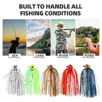 Weedless Swim Jigs & Spinnerbait Jigs Combo Pack, Bass Rubber Jigs with Silicone Skirts, 3D Eyes & Weed Guard for Freshwater Saltwater Bass Trout Fishing - size: 3/8oz