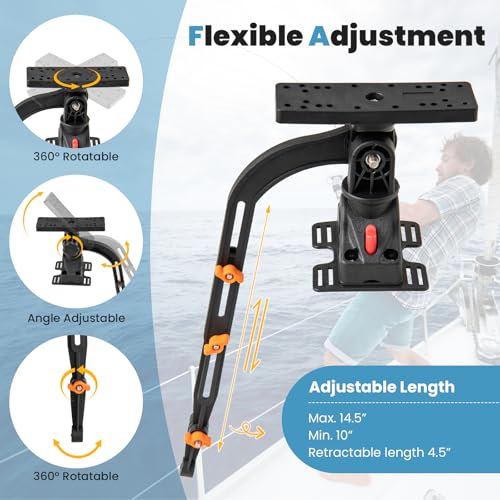 Goplus Fishing Float Tube Accessories, 360° Rotatable Fish Finder Holder w/ Mount Bracket, Rod Rack w/ Storage Basket fit 4 Rod, Accessory Set for Inflatable Boat Kayak