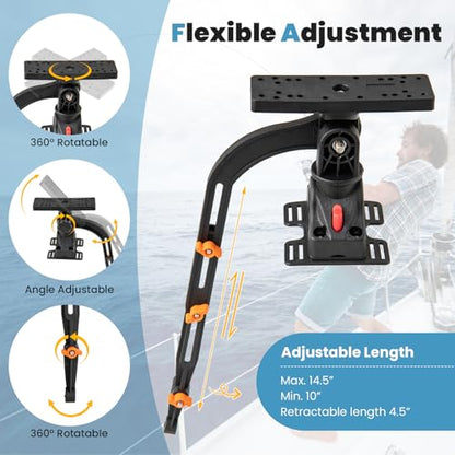 Goplus Fishing Float Tube Accessories, 360° Rotatable Fish Finder Holder w/ Mount Bracket, Rod Rack w/ Storage Basket fit 4 Rod, Accessory Set for Inflatable Boat Kayak