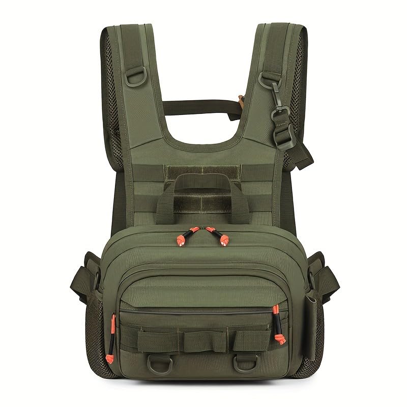 Fly Fishing Backpack Vest, Lightweight Nylon Tackle Chest Pack with Multiple Storage Pockets (Green)