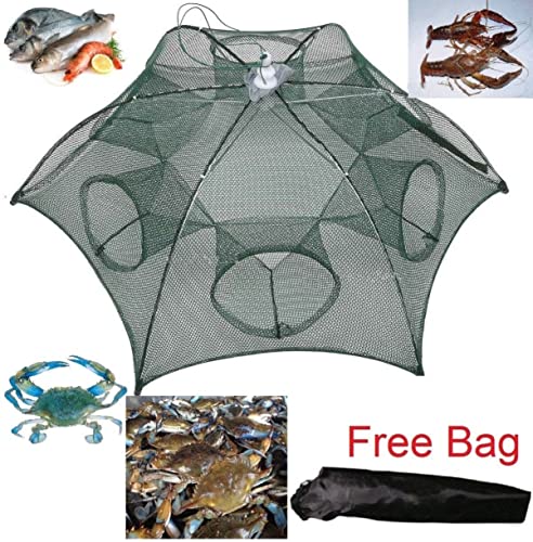 Fishing Net Portable and Foldable Umbrella Fishing Bait Net - Easy to Use Fishing Tool for Crayfish,Shrimp,Crab, Catfish - color: 6 Holes