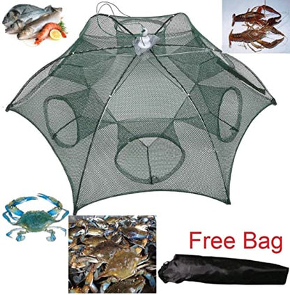 Fishing Net Portable and Foldable Umbrella Fishing Bait Net - Easy to Use Fishing Tool for Crayfish,Shrimp,Crab, Catfish - color: 6 Holes