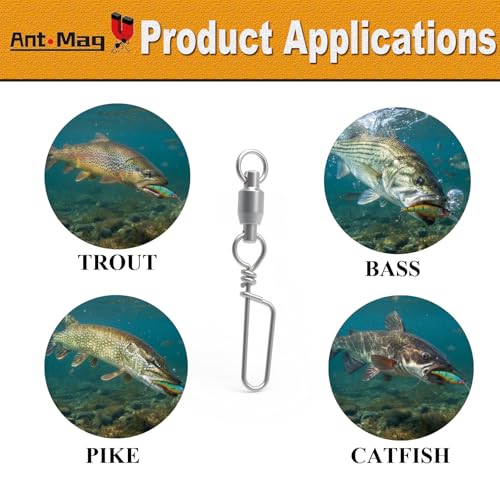 Ant Mag Fishing Snap Swivels 360° Ball Bearing Corrosion Resistant Stainless Steel Saltwater Freshwater Tackle - size: 30lbs-1.2"