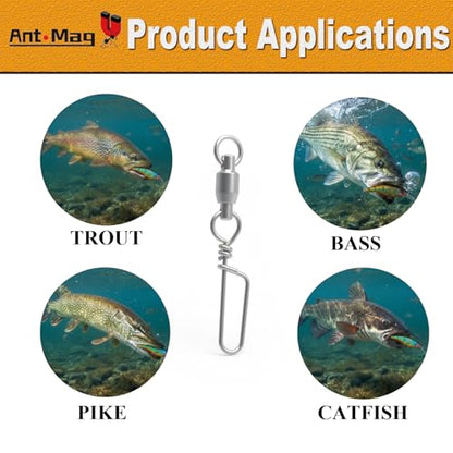Ant Mag Fishing Snap Swivels 360° Ball Bearing Corrosion Resistant Stainless Steel Saltwater Freshwater Tackle - size: 30lbs-1.2"