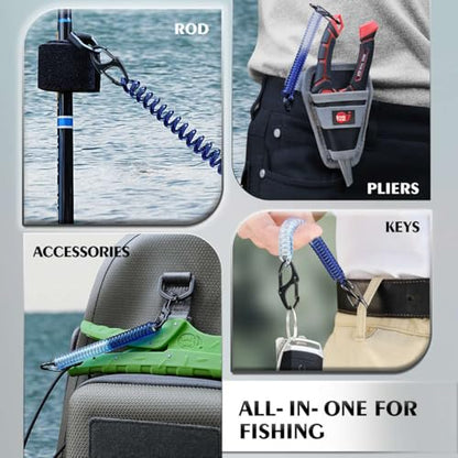 3pcs Fly Fishing Retractor & 3pcs Coiled Fish Lanyard | Retractable Zinger with 24" Dyneema Cord(5oz) for Anglers Vest, 32" Carabiner Coil Tether for Pliers, Scissor