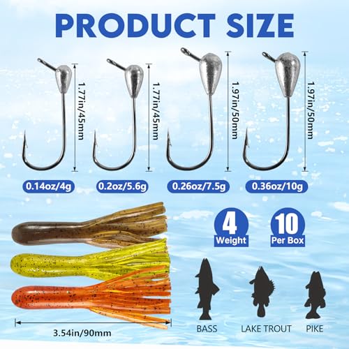 Eupheng Tube Baits for Bass Fishing, Soft Plastic Bait Worm Tube Jig Kit Tube Worms with Tube Jig Heads for Lake Trout Smallmouth Largemouth Bass - size: 3.5" tube(15)+1/8oz(5)+3/16oz(5)TUBE jigs
