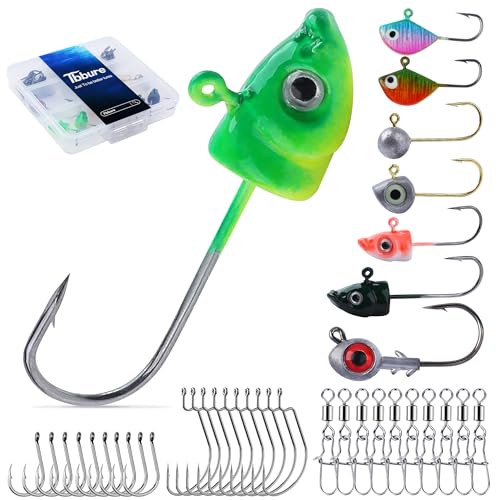 Fishing Jig Heads Hooks Kit 43pcs Glide Swimbait Soft Lures with 3D Eyes Weedless Floating Tools for Bass, Crappie, Walleye, Panfish,Shrimp Ice Fishing Gear Tackle Accessories