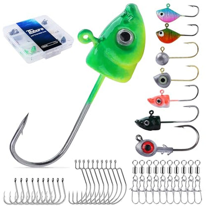 Fishing Jig Heads Hooks Kit 43pcs Glide Swimbait Soft Lures with 3D Eyes Weedless Floating Tools for Bass, Crappie, Walleye, Panfish,Shrimp Ice Fishing Gear Tackle Accessories