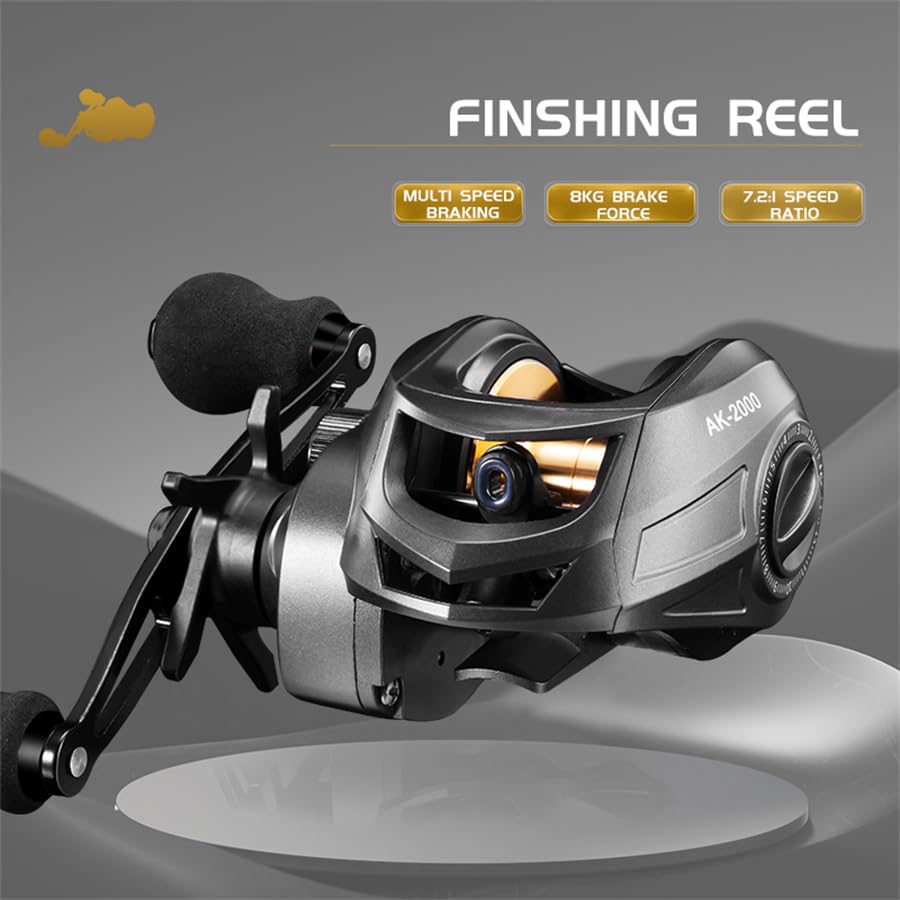 Rooblinos AK Baitcasting Fishing Reel Lightweight Aluminum Spool Fishing Reel 17.6Lbs Max Drag Magnetic Braking System 7.2:1 High-Speed Gear Ratio High Speed Saltwater Freshwater Baitcaster Reel