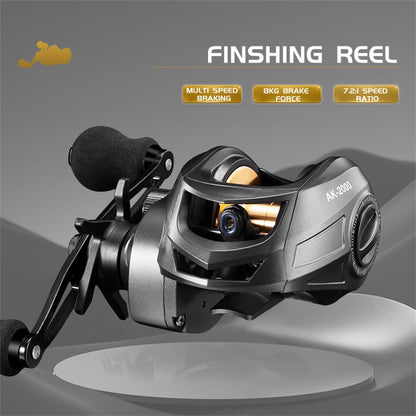 Rooblinos AK Baitcasting Fishing Reel Lightweight Aluminum Spool Fishing Reel 17.6Lbs Max Drag Magnetic Braking System 7.2:1 High-Speed Gear Ratio High Speed Saltwater Freshwater Baitcaster Reel
