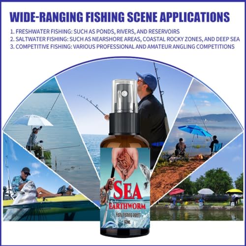 Fish Attractant Liquid | 60ml Sea Earthworm Fishing Agent | Bass Bait Scent Attractant | for Bass Catfish Grouper Rivers Reservoirs Black Pits Dad Husband Boyfriend Men