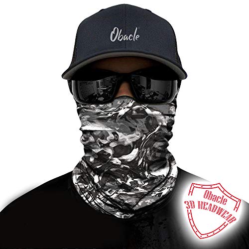 Obacle Seamless Face Mask Rave Bandana Men Women for Dust Sun Wind Protection - color: Pure Black Gray White