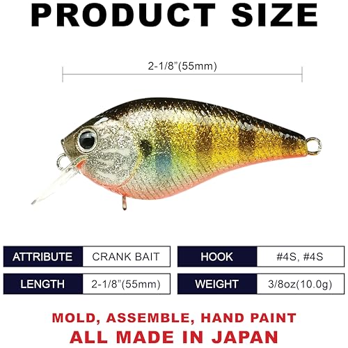 Lucky CRAF LC 1.0, Silent, Crankbait, Squarebill, Freshwater Fishing Gear, Tournament Winning, Champion Bait, Fishing Accessories, Fishing Tackle - color: 175 Flake Flake Kabuki Gill